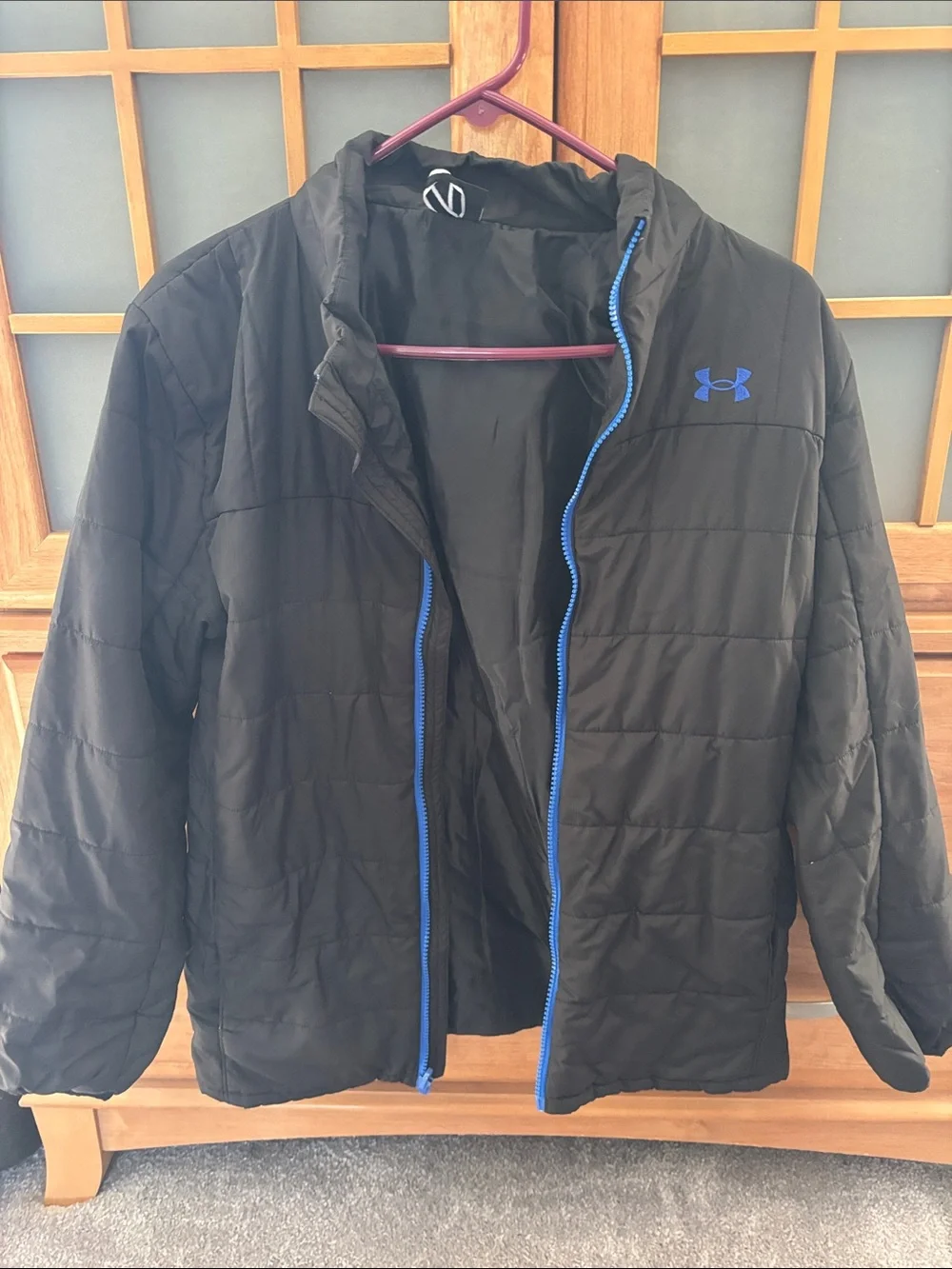 Under Armour Blue Black Gray Colorblock Hooded Jacket with Soft Shell insert